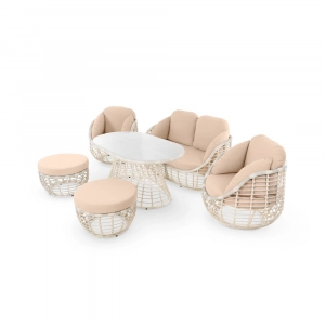 Кресло плетеное с подушками ReeHouse Lotus алюминий, искусственный ротанг, олефин доминикана, бежевый Фото 7