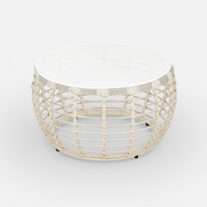 Столик плетеный кофейный ReeHouse Lotus алюминий, искусственный ротанг, стекло доминикана, белый сатин Фото 7