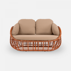 Диван двухместный плетеный с подушками ReeHouse Lotus алюминий, искусственный ротанг, олефин африканский закат, капучино Фото 7