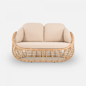 Диван двухместный плетеный с подушками ReeHouse Lotus алюминий, искусственный ротанг, олефин индийское дерево, бежевый Фото 5