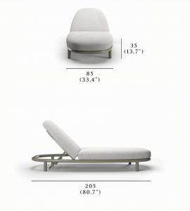 Шезлонг-лежак металлический с матрасом SNOC Lorvain Silver алюминий, олефин серебряный, светло-серый Фото 2