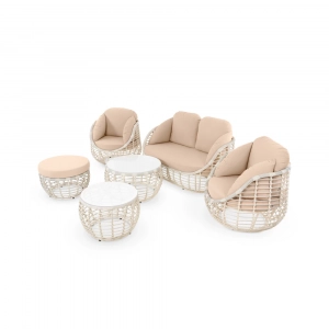 Комплект плетеной мебели ReeHouse Lotus алюминий, искусственный ротанг, олефин, стекло доминикана, бежевый, белый сатин Фото 10