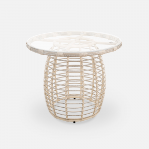 Стол плетеный обеденный ReeHouse Lotus алюминий, искусственный ротанг, стекло доминикана, белый сатин Фото 5