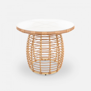 Стол плетеный обеденный ReeHouse Lotus алюминий, искусственный ротанг, стекло индийское дерево, белый сатин Фото 5