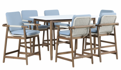 Кресло полубарное деревянное с подушками Tagliamento Apoyo акация, роуп, олефин грецкий орех, голубой Фото 12