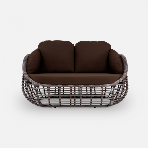 Диван двухместный плетеный с подушками ReeHouse Lotus алюминий, искусственный ротанг, олефин шоколад металлик, коричневый Фото 7