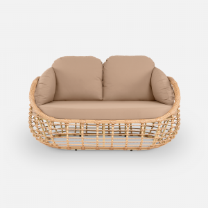 Диван двухместный плетеный с подушками ReeHouse Lotus алюминий, искусственный ротанг, олефин индийское дерево, капучино Фото 7