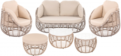 Комплект плетеной мебели ReeHouse Lotus алюминий, искусственный ротанг, олефин, стекло ирбис, бежевый, белый сатин Фото 1