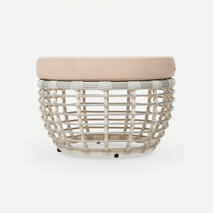 Пуф плетеный с подушкой ReeHouse Lotus алюминий, искусственный ротанг, олефин доминикана, бежевый Фото 5