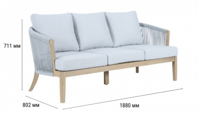 Диван деревянный трехместный Tagliamento Veneto акация, роуп, олефин светлый тик, серый Фото 2