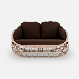 Диван двухместный плетеный с подушками ReeHouse Lotus алюминий, искусственный ротанг, олефин ирбис, коричневый Фото 7