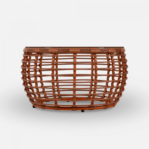 Столик плетеный кофейный ReeHouse Lotus алюминий, искусственный ротанг, стекло африканский закат, бронза Фото 5