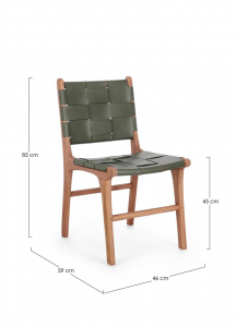 Стул деревянный с обивкой Garden Relax Joanna тик, натуральная кожа натуральный, зеленый Фото 2