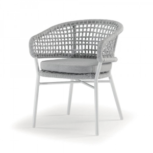 Кресло плетеное с подушкой Grattoni Atol алюминий, роуп, олефин белый, светло-серый Фото 5
