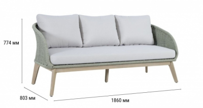 Диван деревянный трехместный Tagliamento Madrague акация, роуп, олефин светлый тик, бежевый Фото 2