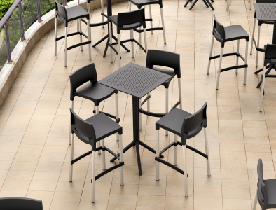 Стол пластиковый барный складной Siesta Contract Sky Folding Bar Table 60 сталь, пластик черный Фото 15