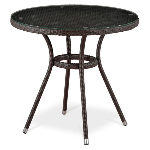 Стол плетеный со стеклом Afina T283ANT-W51-D80 Brown стекло, искусственный ротанг, сталь коричневый, бронзовый Фото 1