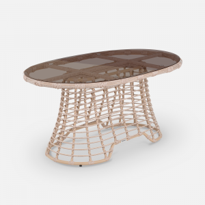 Стол плетеный обеденный ReeHouse Lotus алюминий, искусственный ротанг, стекло ирбис, бронза Фото 5