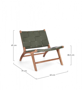 Стул лаунж деревянный с обивкой Garden Relax Joanna тик, натуральная кожа натуральный, зеленый Фото 5