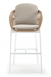 Кресло плетеное барное с подушками Grattoni Elba алюминий, искусственный ротанг, олефин белый, натуральный, шампанское Фото 4