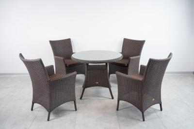 Стол плетеный обеденный ReeHouse Kipr алюминий, искусственный ротанг, стекло шоколад металлик Фото 4