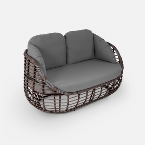 Диван двухместный плетеный с подушками ReeHouse Lotus алюминий, искусственный ротанг, олефин шоколад металлик, серый Фото 5