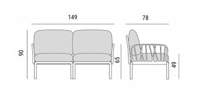 Лаунж-диван двухместный Nardi Komodo стеклопластик, Sunbrella белый, синий Фото 2