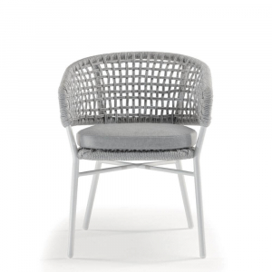 Кресло плетеное с подушкой Grattoni Atol алюминий, роуп, олефин белый, светло-серый Фото 4