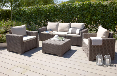 Комплект пластиковой мебели Keter California 3 seater set пластик с имитацией плетения капучино, песочный Фото 4