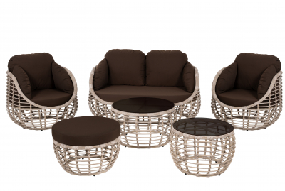 Столик плетеный кофейный ReeHouse Lotus алюминий, искусственный ротанг, стекло ирбис, бронза Фото 5