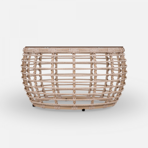 Столик плетеный кофейный ReeHouse Lotus алюминий, искусственный ротанг, стекло ирбис, бронза Фото 6