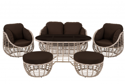 Пуф плетеный с подушкой ReeHouse Lotus алюминий, искусственный ротанг, олефин ирбис, коричневый Фото 9