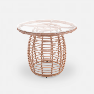 Стол плетеный обеденный ReeHouse Lotus алюминий, искусственный ротанг, стекло ирбис, белый сатин Фото 5