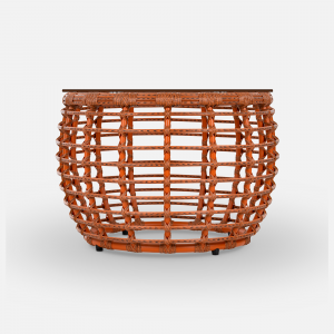 Столик плетеный кофейный ReeHouse Lotus алюминий, искусственный ротанг, стекло африканский закат, бронза Фото 5