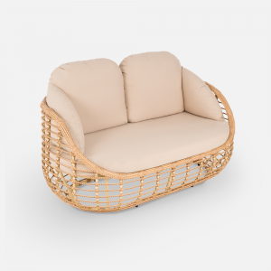 Диван двухместный плетеный с подушками ReeHouse Lotus алюминий, искусственный ротанг, олефин индийское дерево, бежевый Фото 8