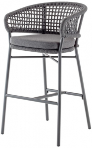 Кресло плетеное барное с подушкой Grattoni Atol алюминий, роуп, олефин антрацит, темно-серый, серый Фото 1