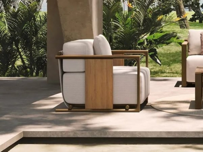 Кресло лаунж мягкое Vondom Tulum алюминий, тик, ткань натуральный Фото 7
