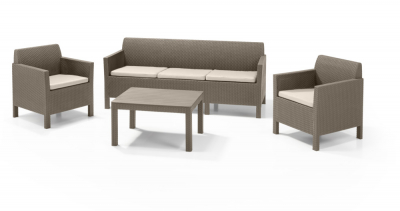 Комплект пластиковой мебели Keter Orlando set with 3 seat sofa пластик с имитацией плетения капучино Фото 1
