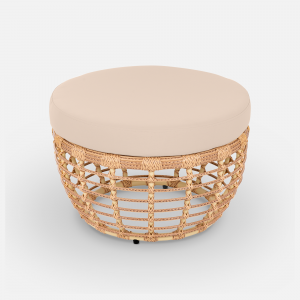 Пуф плетеный с подушкой ReeHouse Lotus алюминий, искусственный ротанг, олефин индийское дерево, бежевый Фото 5