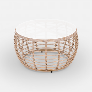 Столик плетеный кофейный ReeHouse Lotus алюминий, искусственный ротанг, стекло ирбис, белый сатин Фото 5