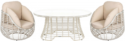 Комплект плетеной мебели ReeHouse Lotus алюминий, искусственный ротанг, олефин, стекло доминикана, бежевый, белый сатин Фото 1
