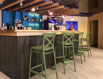 Стул пластиковый барный Siesta Contract Cross Bar 75 стеклопластик оливковый Фото 10