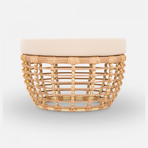 Пуф плетеный с подушкой ReeHouse Lotus алюминий, искусственный ротанг, олефин индийское дерево, бежевый Фото 6