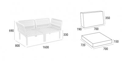 Диван пластиковый двухместный с подушками Siesta Contract Portofino Lounge стеклопластик, полипропилен, полиэстер белый, бежевый Фото 2