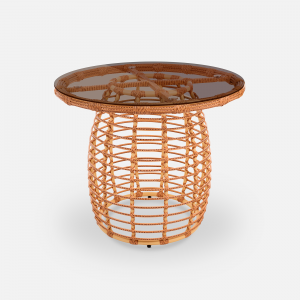 Стол плетеный обеденный ReeHouse Lotus алюминий, искусственный ротанг, стекло индийское дерево, бронза Фото 5