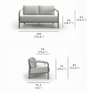 Диван двухместный с подушками SNOC Lorvain Silver алюминий, роуп, олефин серебряный, светло-серый Фото 2