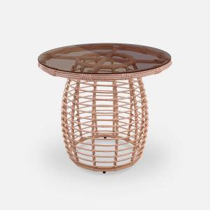 Стол плетеный обеденный ReeHouse Lotus алюминий, искусственный ротанг, стекло ирбис, бронза Фото 5