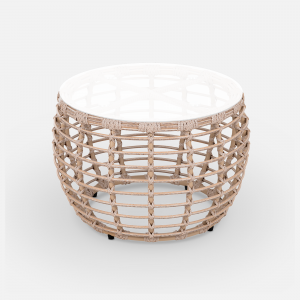 Столик плетеный кофейный ReeHouse Lotus алюминий, искусственный ротанг, стекло ирбис, белый сатин Фото 5