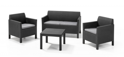 Комплект пластиковой мебели Keter Orlando set with small  table пластик с имитацией плетения графит, серый Фото 1