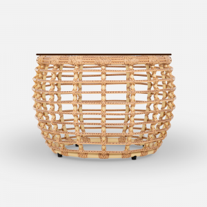 Столик плетеный кофейный ReeHouse Lotus алюминий, искусственный ротанг, стекло индийское дерево, бронза Фото 5